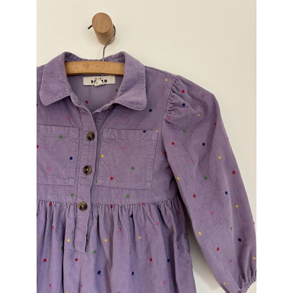 Mini Boden Puff Sleeve Shirt Dress in Aster Purple Embroidered Dotted 6-7 EUC - Picture 2 of 5
